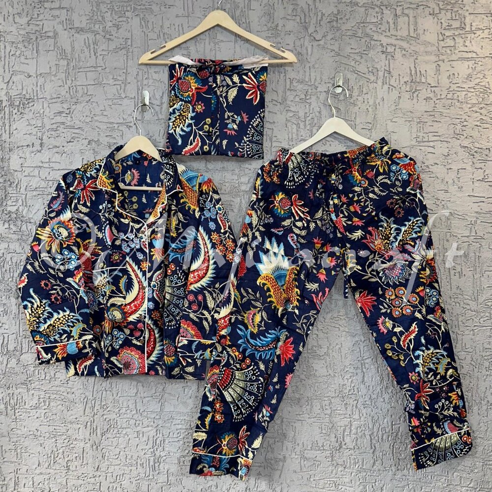 Handmade Cotton Pajama Set, Block Print Lounge Wear Cotton
